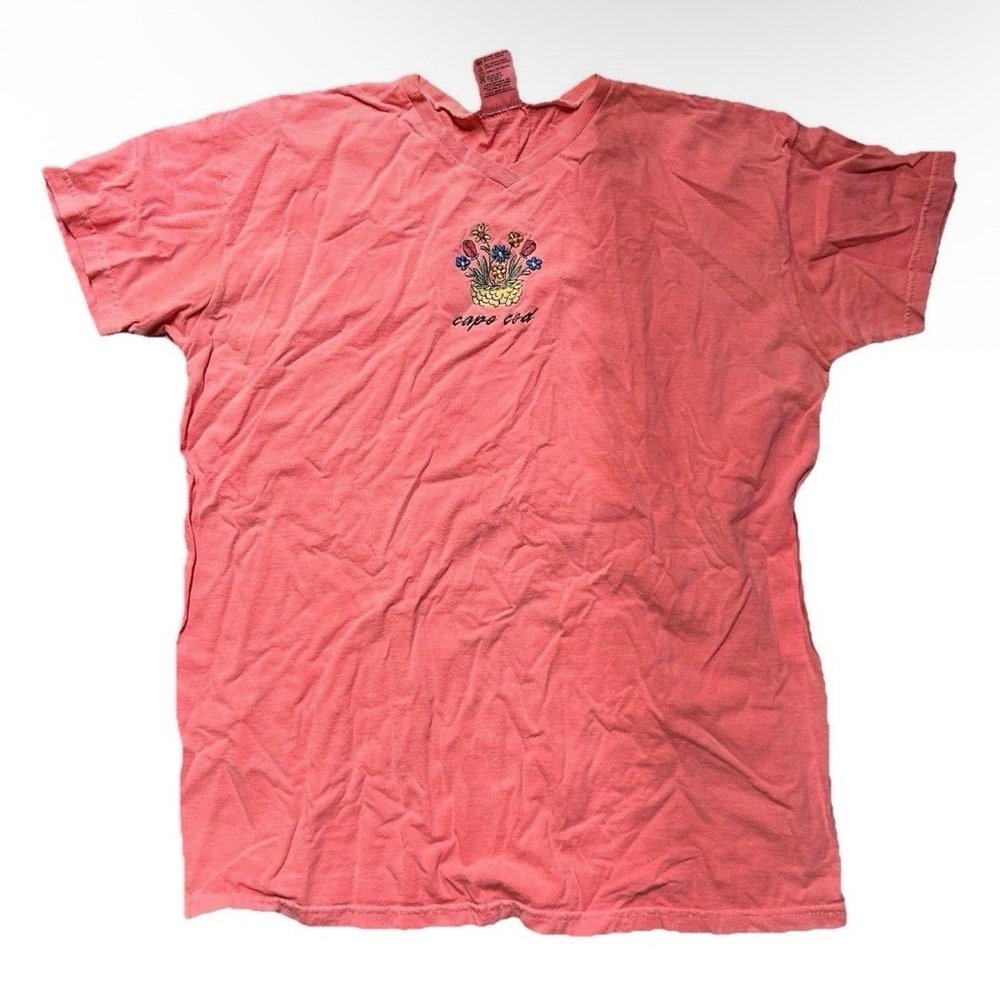 Women’s Anvil V Neck Salmon T Shirt Embroidered Cape Cod Size XL 100% Cotton